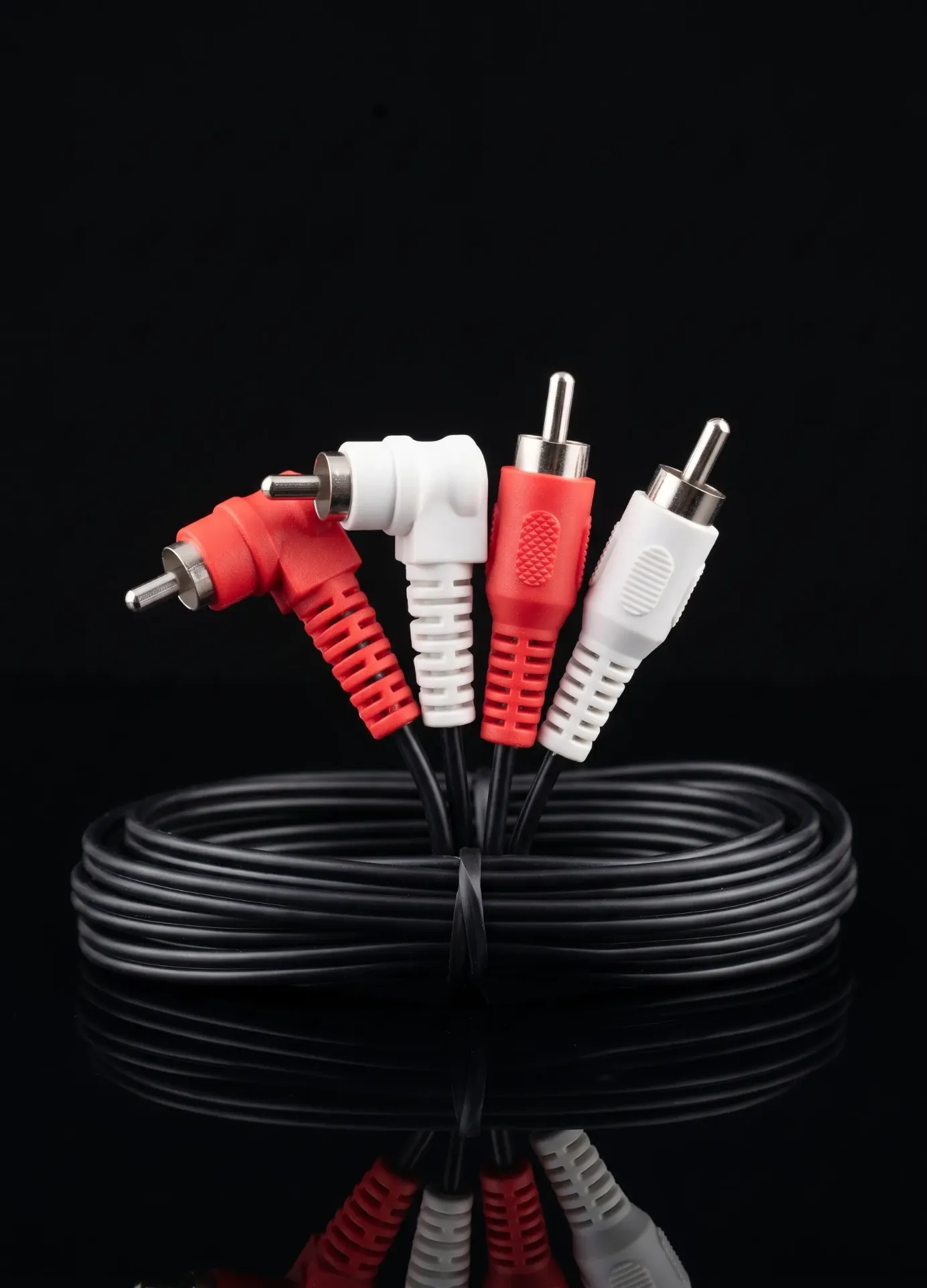 Original Cinch Audiokabel 2x RCA auf 2x RCA mit 90° Winkelstecker | Rot/Weiß | Refurbished