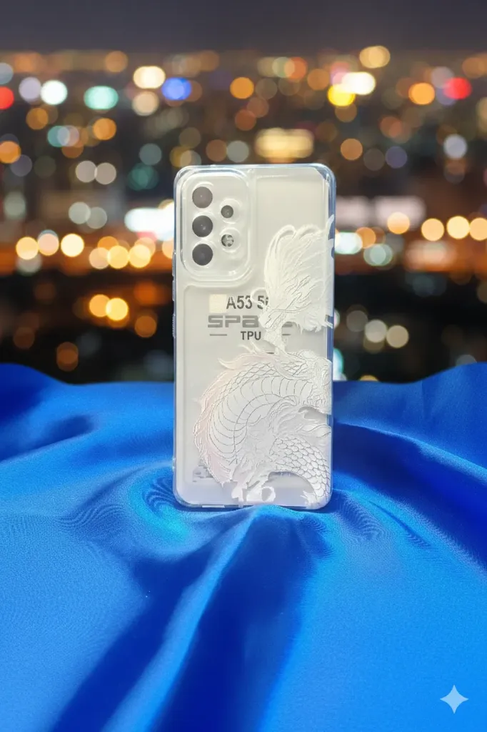 Samsung Galaxy A53 5G Schutzhülle – NEU – Transparentes TPU Case – Elegantes Drachen-Relief (Weiß) – Stoßfest & Passgenau