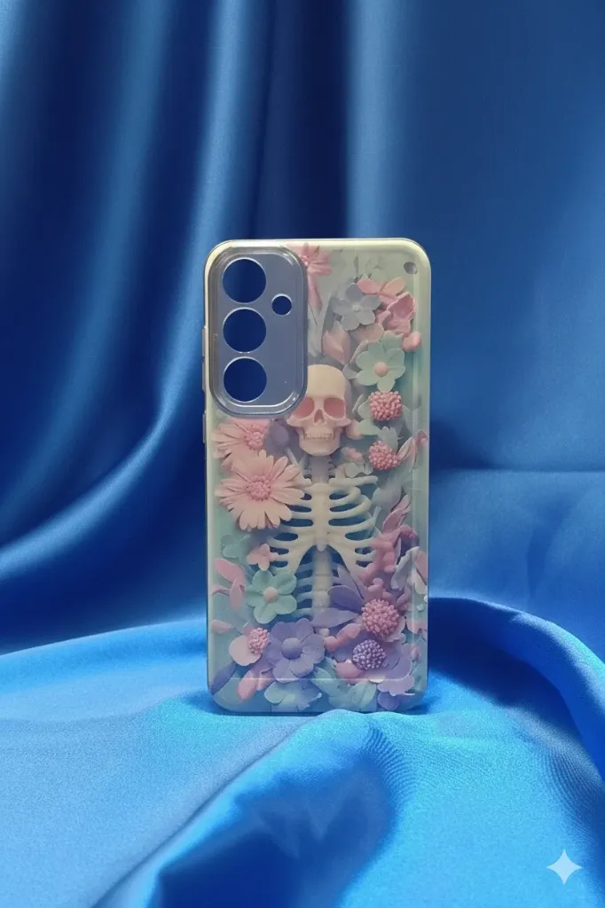Samsung Galaxy A55 5G Schutzhülle – NEU – Exklusives Skelett-Floral-Design – 3D-Relief-Haptik – Stoßfestes Soft-Case – Pastell-Optik