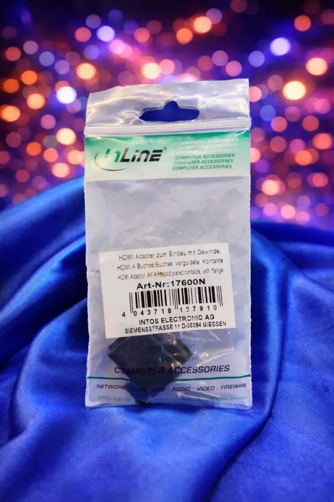 InLine® HDMI Einbau-Adapter – HDMI-A Buchse auf Buchse – Vergoldete Kontakte – Mit Gewinde & Flansch