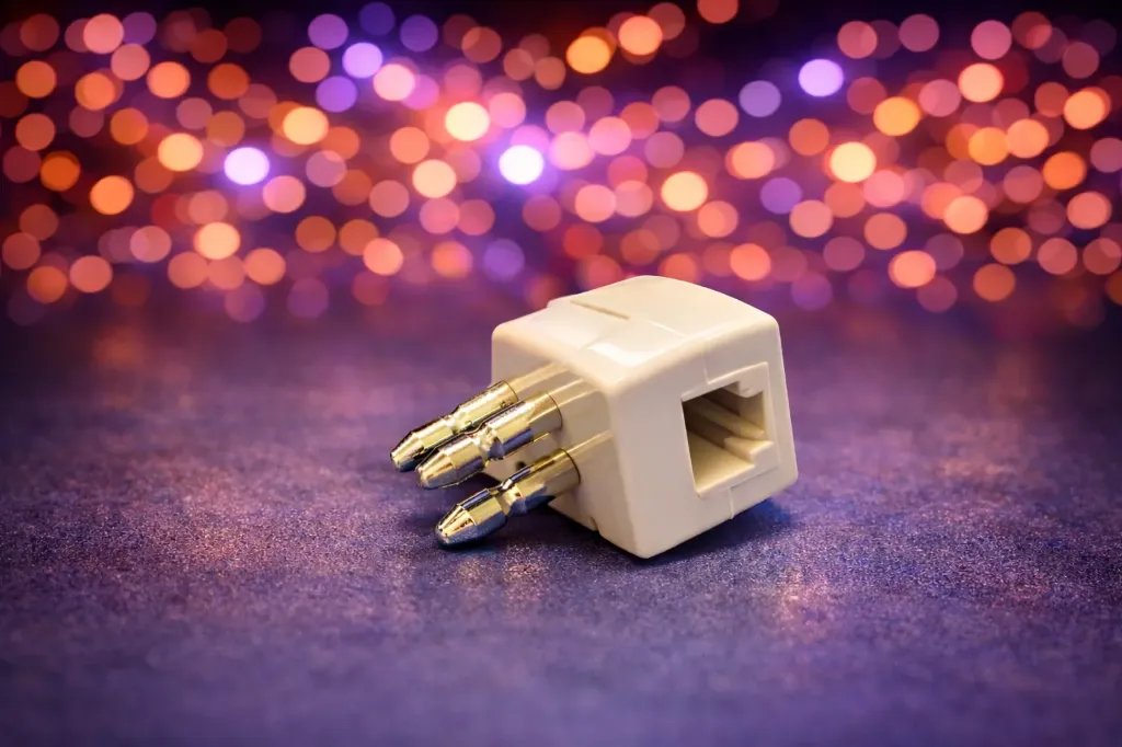 Original Italienischer Telefonadapter – Dreipunktstecker (Tri-Spina) auf RJ11 Buchse – Beige – Refurbished & Geprüft – Nachhaltiges IT-Zubehör