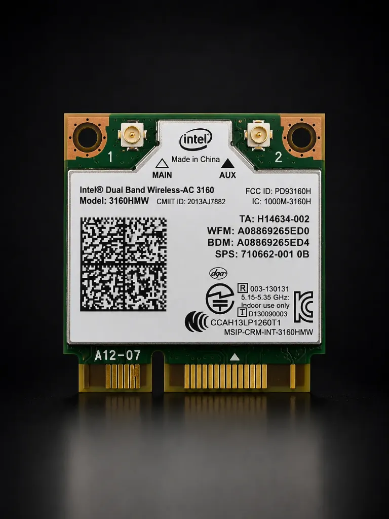 Intel Dual Band Wireless-AC 3160 | Half Mini PCIe Wi-Fi 5 WLAN + Bluetooth 4.0 | 433 MBit/s | Refurbished