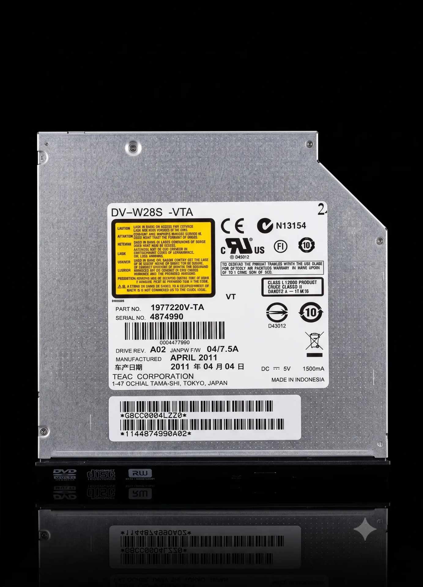 Original TEAC Slim SATA DVD-Brenner | Modell DV-W28S-VTA | PN: 1977229V-TA | Internes Laufwerk | Refurbished