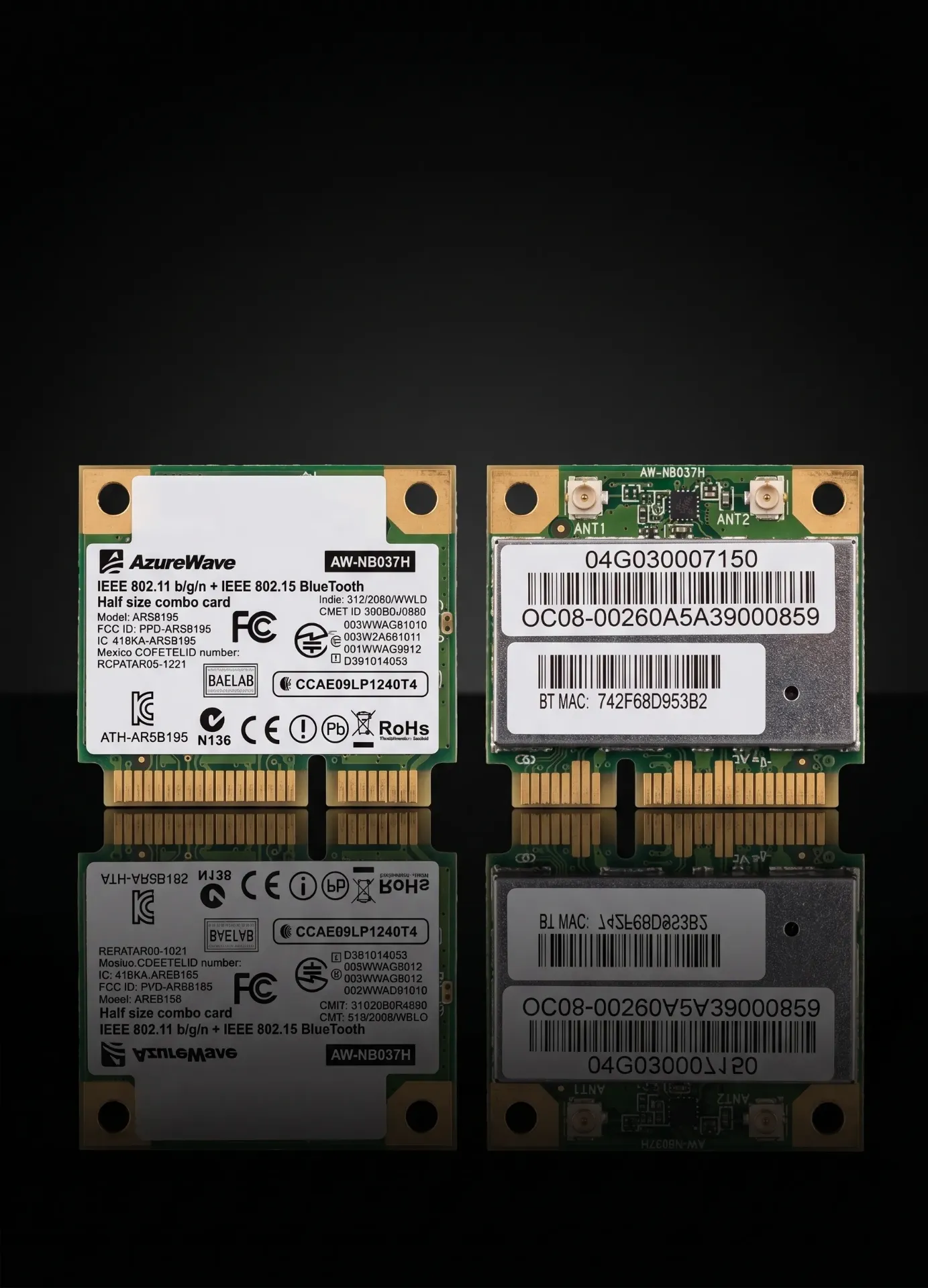 Original AzureWave AW-NB037H WLAN Bluetooth Combo Karte | Half Mini PCIe | AR5B195 | Asus PN: 04G030007150 | Refurbished