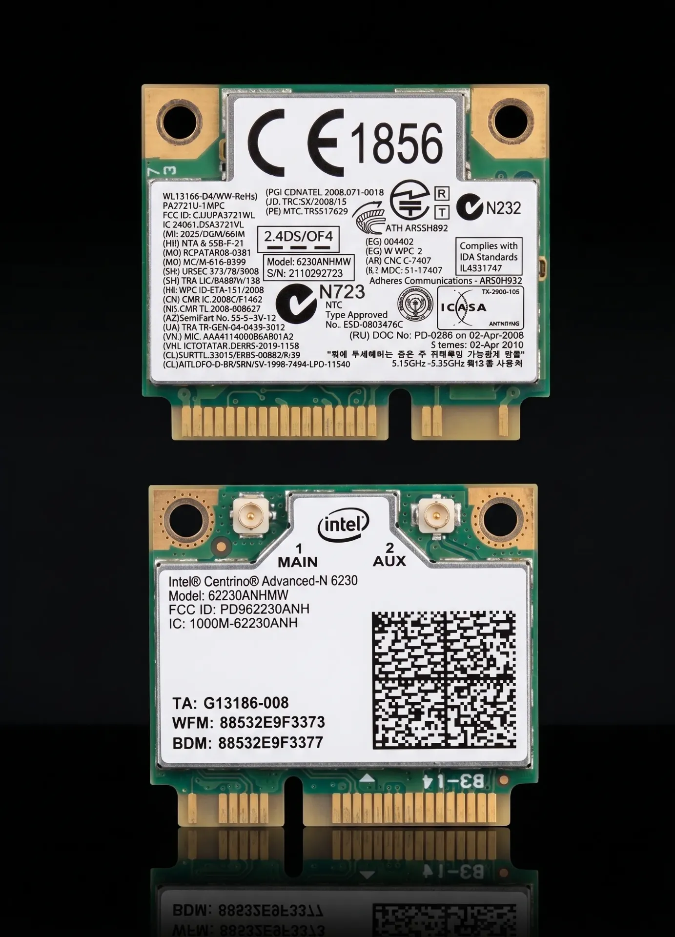 Original Intel Centrino Advanced-N 6230 300 Mbps Dualband WLAN Bluetooth 3.0 Karte | Half Mini PCIe | 62230ANHMW | Refurbished