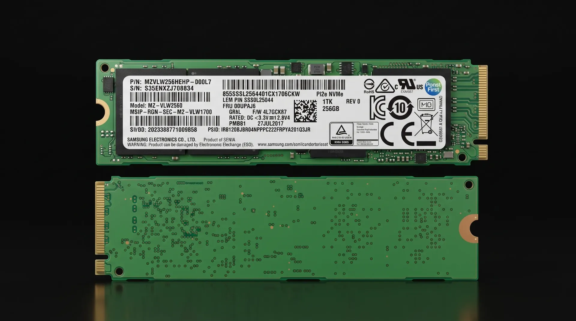 Original Samsung PM961 256GB M.2 2280 NVMe PCIe SSD Festplatte | MZ-VLW2560 | Lenovo FRU: 00UP436 | Refurbished